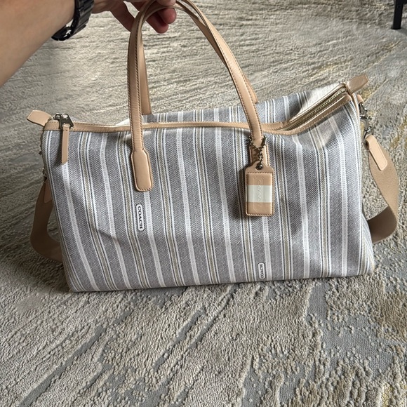 Coach Tan and Gray Striped duffle bag in like new condition , travel in style - Picture 1 of 14